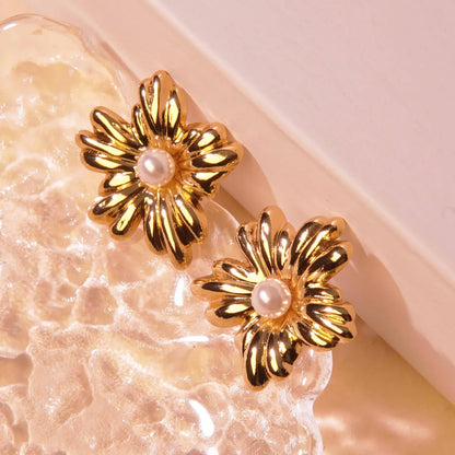 1 Pair Vacation Sweet Artistic Flower Floral Plating 304 Stainless Steel Imitation Gold  Ear Studs