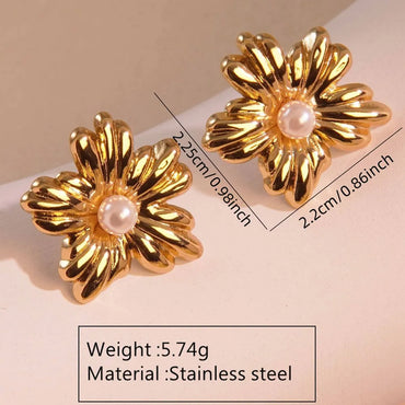 1 Pair Vacation Sweet Artistic Flower Floral Plating 304 Stainless Steel Imitation Gold  Ear Studs