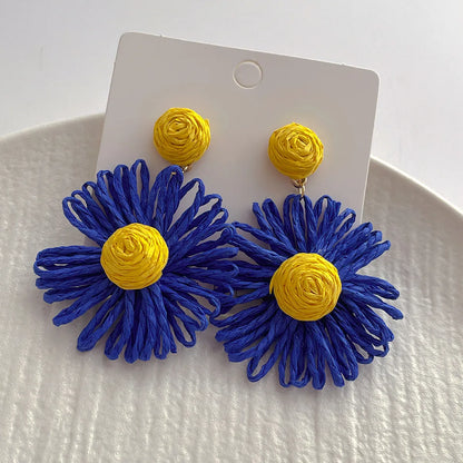 1 Pair Vacation Sweet Flower Handmade Raffia Drop Earrings