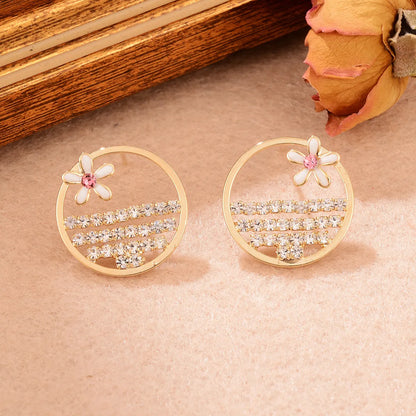 1 Pair Vacation Sweet Flower Inlay Copper Zircon Ear Studs