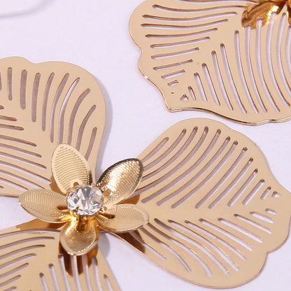 1 Pair Vacation Sweet Flower Plating Hollow Out Inlay Copper Zircon Gold Plated Drop Earrings