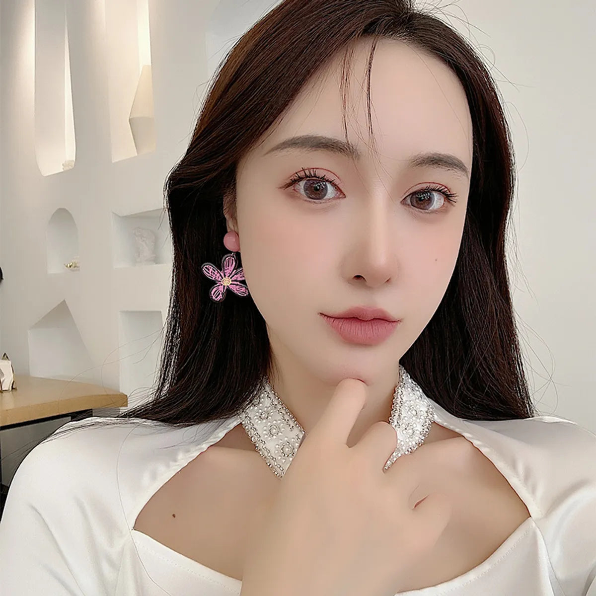 1 Pair Vacation Sweet Flower Resin Drop Earrings