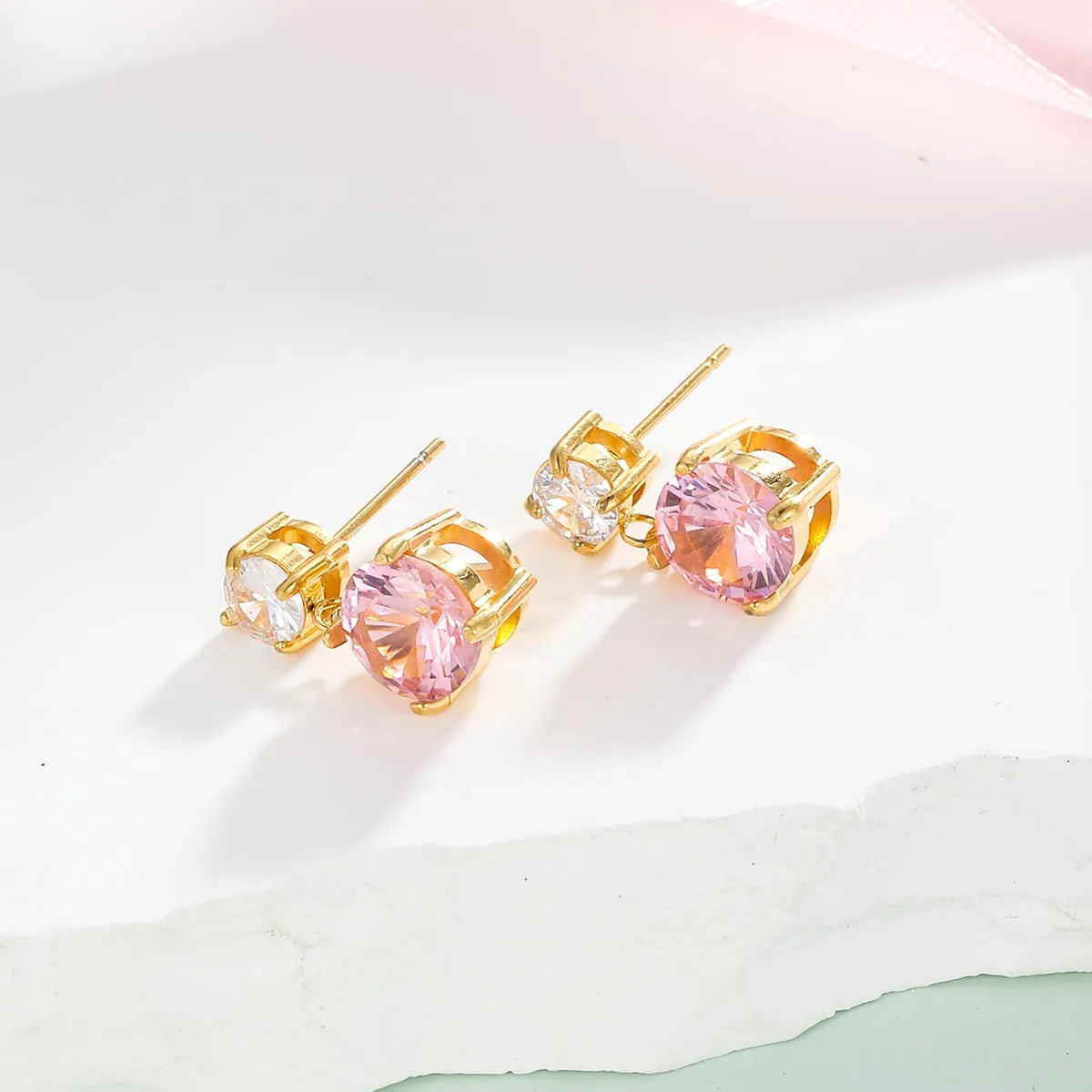 1 Pair Vacation Sweet Geometric Plating Inlay 304 Stainless Steel Zircon 18K Gold Plated Drop Earrings