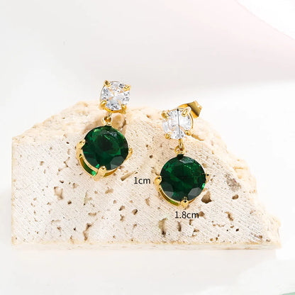 1 Pair Vacation Sweet Geometric Plating Inlay 304 Stainless Steel Zircon 18K Gold Plated Drop Earrings