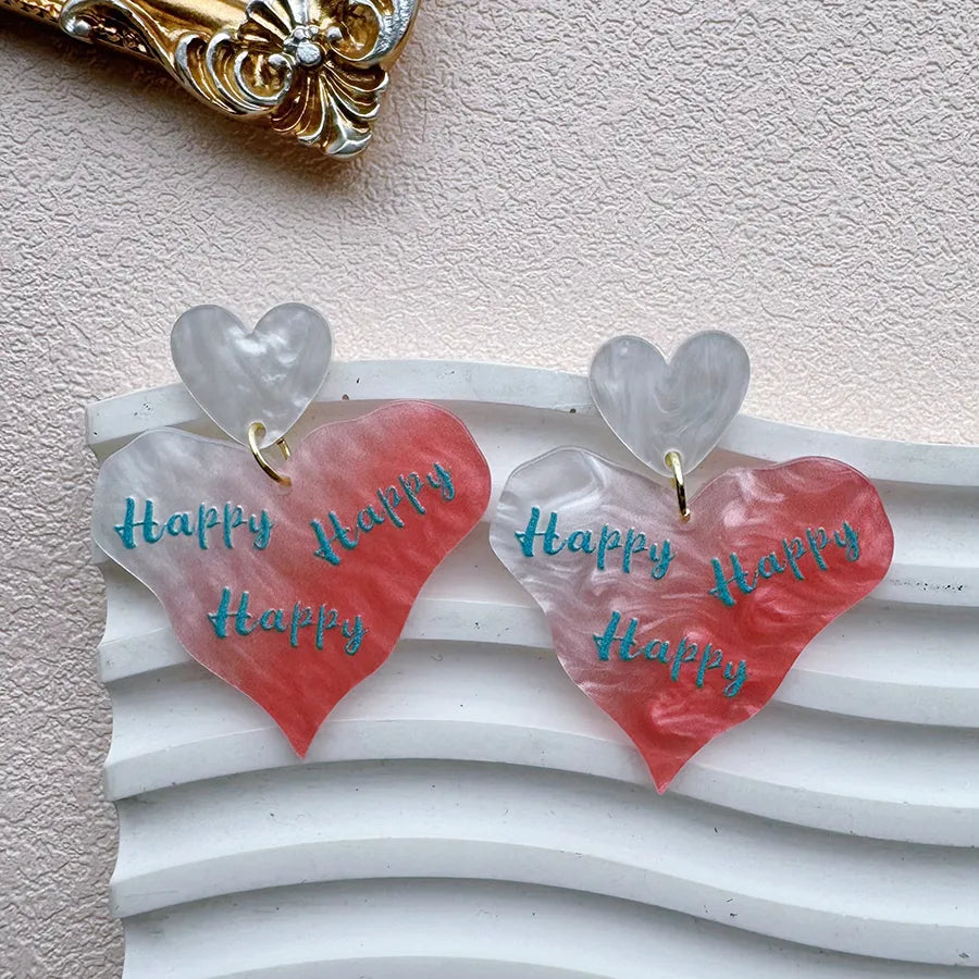 1 Pair Vacation Sweet IG Style Letter Heart Shape Printing Polishing Arylic Drop Earrings