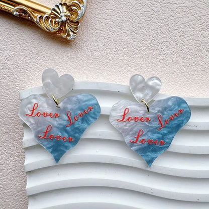 1 Pair Vacation Sweet IG Style Letter Heart Shape Printing Polishing Arylic Drop Earrings