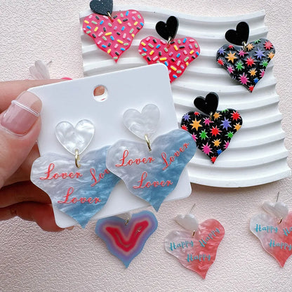 1 Pair Vacation Sweet IG Style Letter Heart Shape Printing Polishing Arylic Drop Earrings