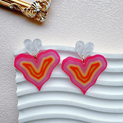 1 Pair Vacation Sweet IG Style Letter Heart Shape Printing Polishing Arylic Drop Earrings