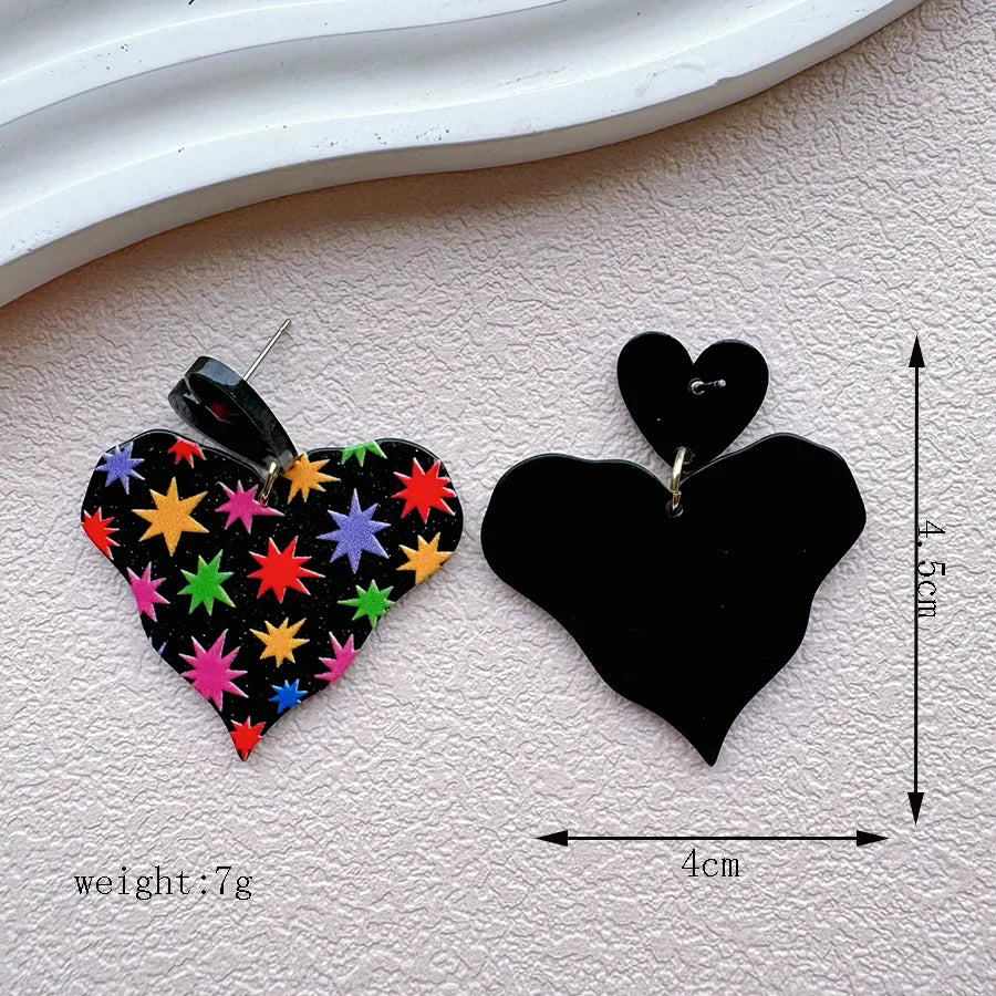 1 Pair Vacation Sweet IG Style Letter Heart Shape Printing Polishing Arylic Drop Earrings