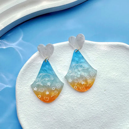 1 Pair Vacation Sweet Mermaid Shell Irregular Printing Polishing Arylic Drop Earrings