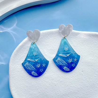 1 Pair Vacation Sweet Mermaid Shell Irregular Printing Polishing Arylic Drop Earrings