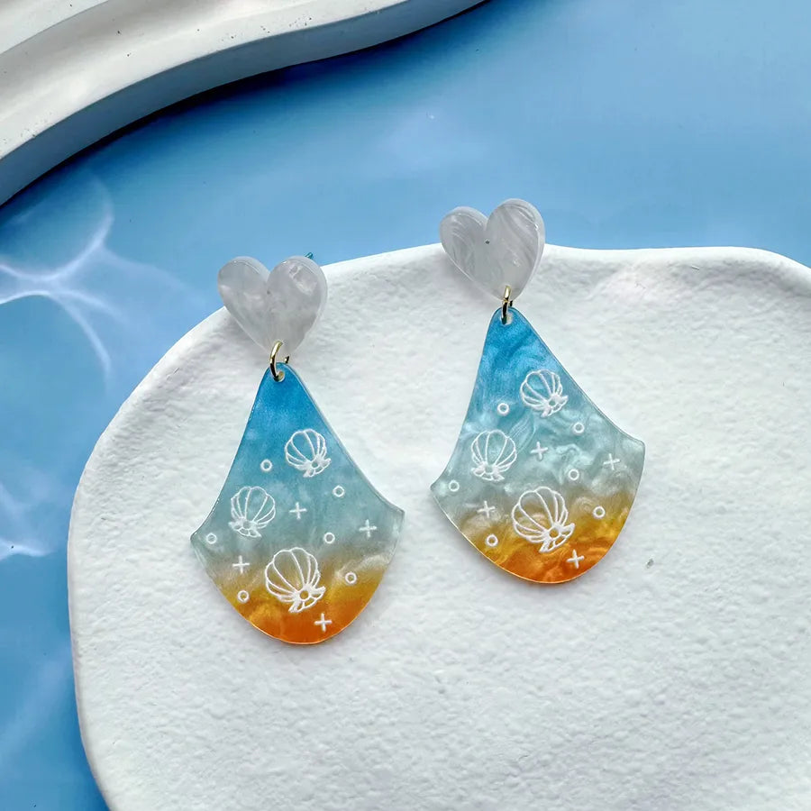 1 Pair Vacation Sweet Mermaid Shell Irregular Printing Polishing Arylic Drop Earrings