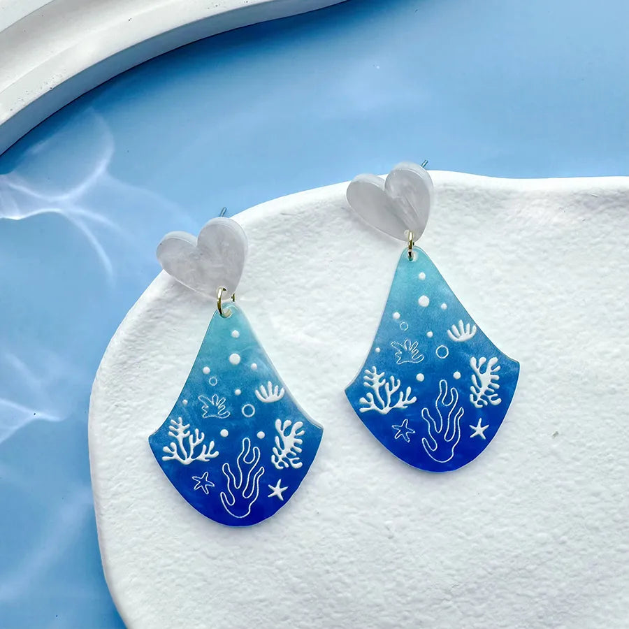 1 Pair Vacation Sweet Mermaid Shell Irregular Printing Polishing Arylic Drop Earrings