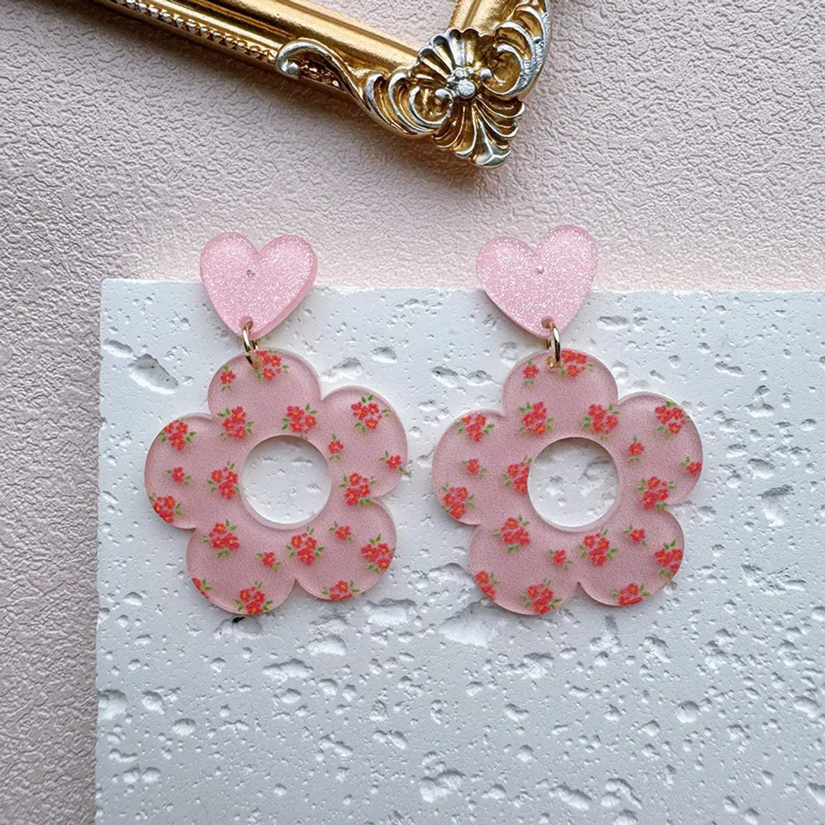 1 Pair Vacation Sweet Simple Style Flower Wreath Irregular Polishing Arylic Drop Earrings