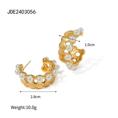 1 Pair Vacation Sweet Solid Color Plating Inlay 316 Stainless Steel  Imitation Pearl Pearl 18K Gold Plated Ear Studs