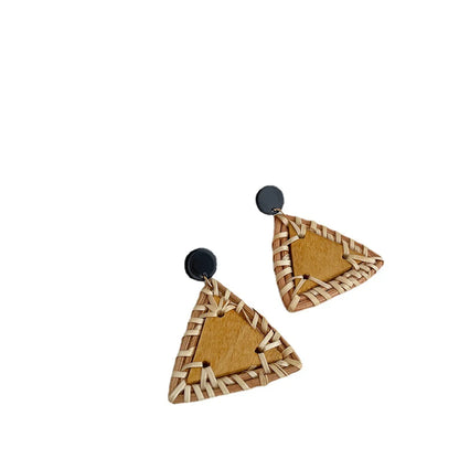 1 Pair Vacation Triangle Round Braid Wood Rattan Drop Earrings