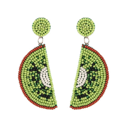 1 Pair Vacation Tropical Fruit Watermelon Beaded Fruit Beaded Nonwoven Glass Drop Earrings