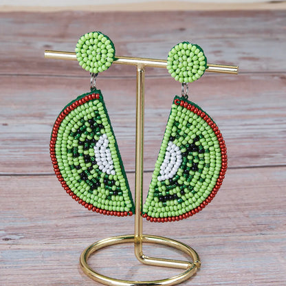 1 Pair Vacation Tropical Fruit Watermelon Beaded Fruit Beaded Nonwoven Glass Drop Earrings