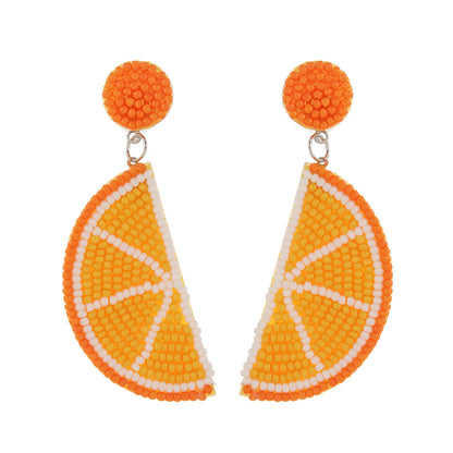 1 Pair Vacation Tropical Fruit Watermelon Beaded Fruit Beaded Nonwoven Glass Drop Earrings