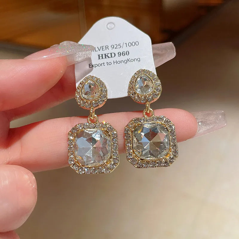 1 Pair Vacation Water Droplets Inlay Alloy Rhinestones Drop Earrings