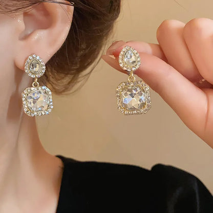 1 Pair Vacation Water Droplets Inlay Alloy Rhinestones Drop Earrings