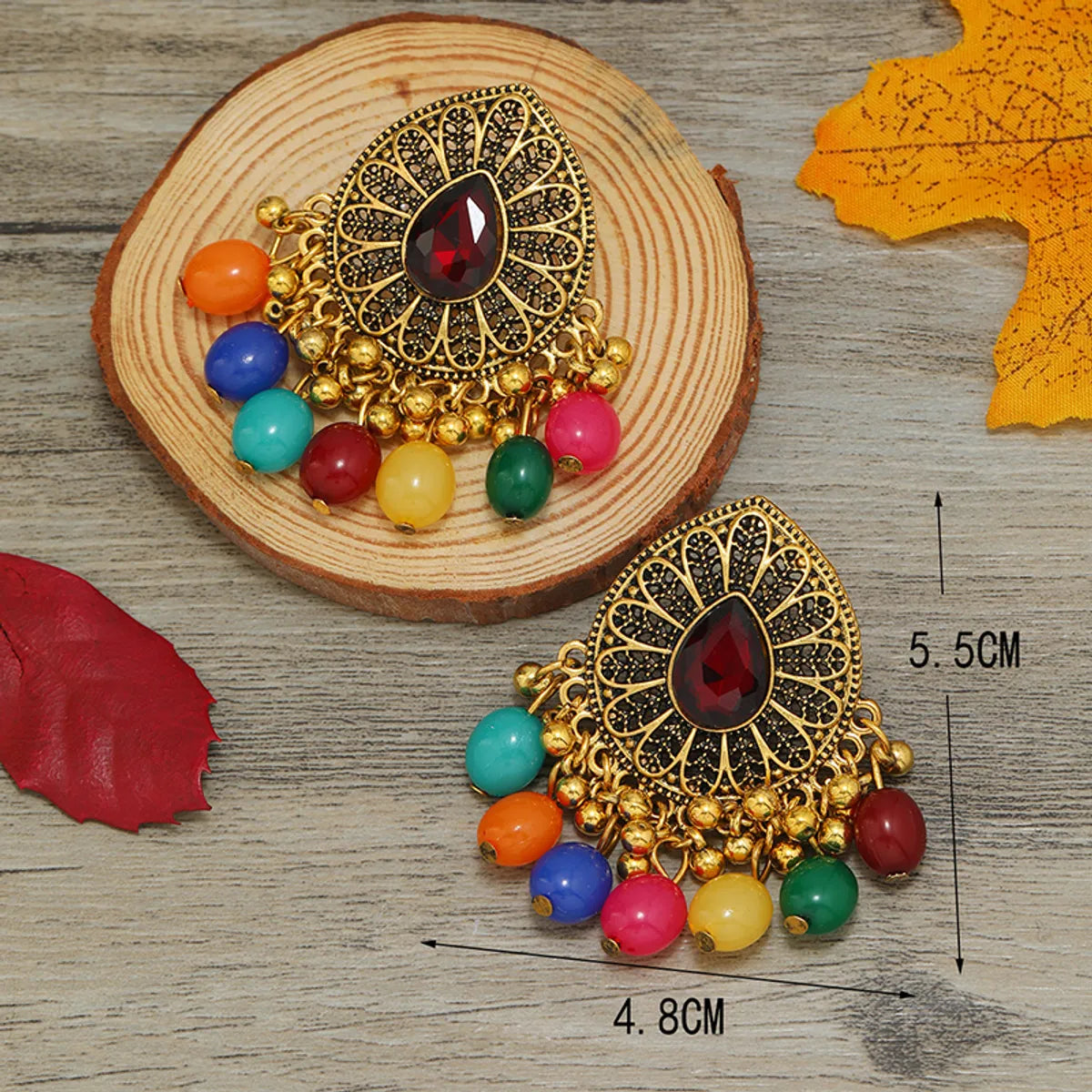 1 Pair Vacation Water Droplets Tassel Plating Inlay Metal Rhinestones Gold Plated Drop Earrings