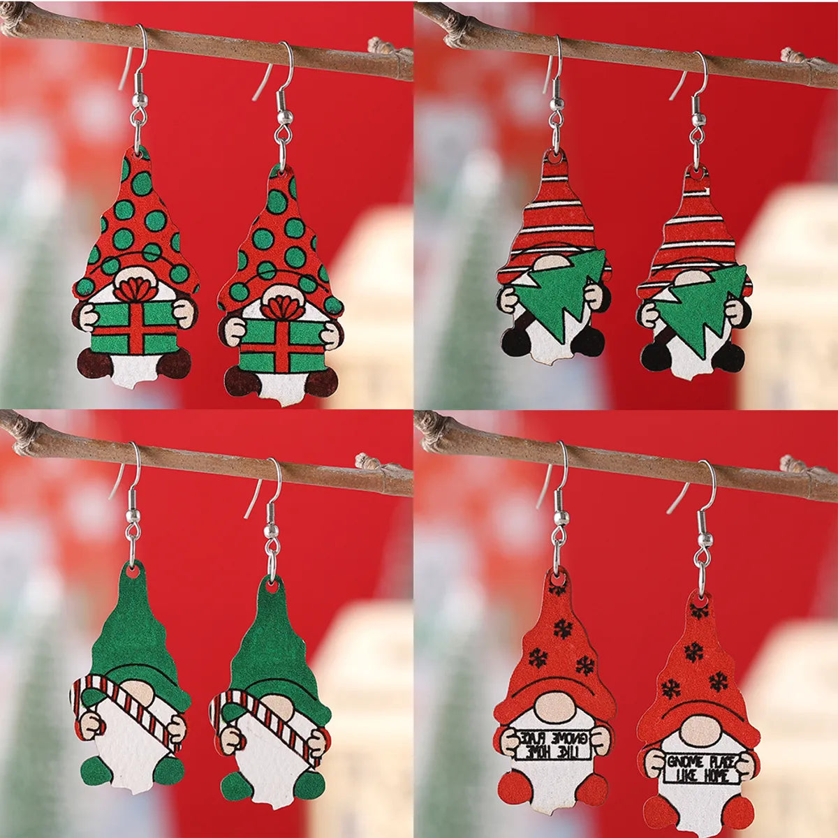 1 Pair Vintage Christmas Cute Dwarf Pendant Earrings Women's Wooden Double-sided Christmas Earrings