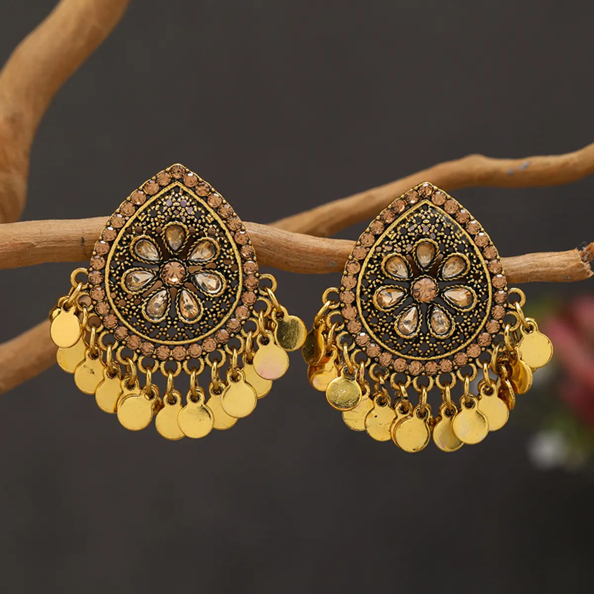 1 Pair Vintage Style Bohemian Water Droplets Plating Inlay Ferroalloy Rhinestones Drop Earrings