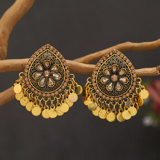 1 Pair Vintage Style Bohemian Water Droplets Plating Inlay Ferroalloy Rhinestones Drop Earrings