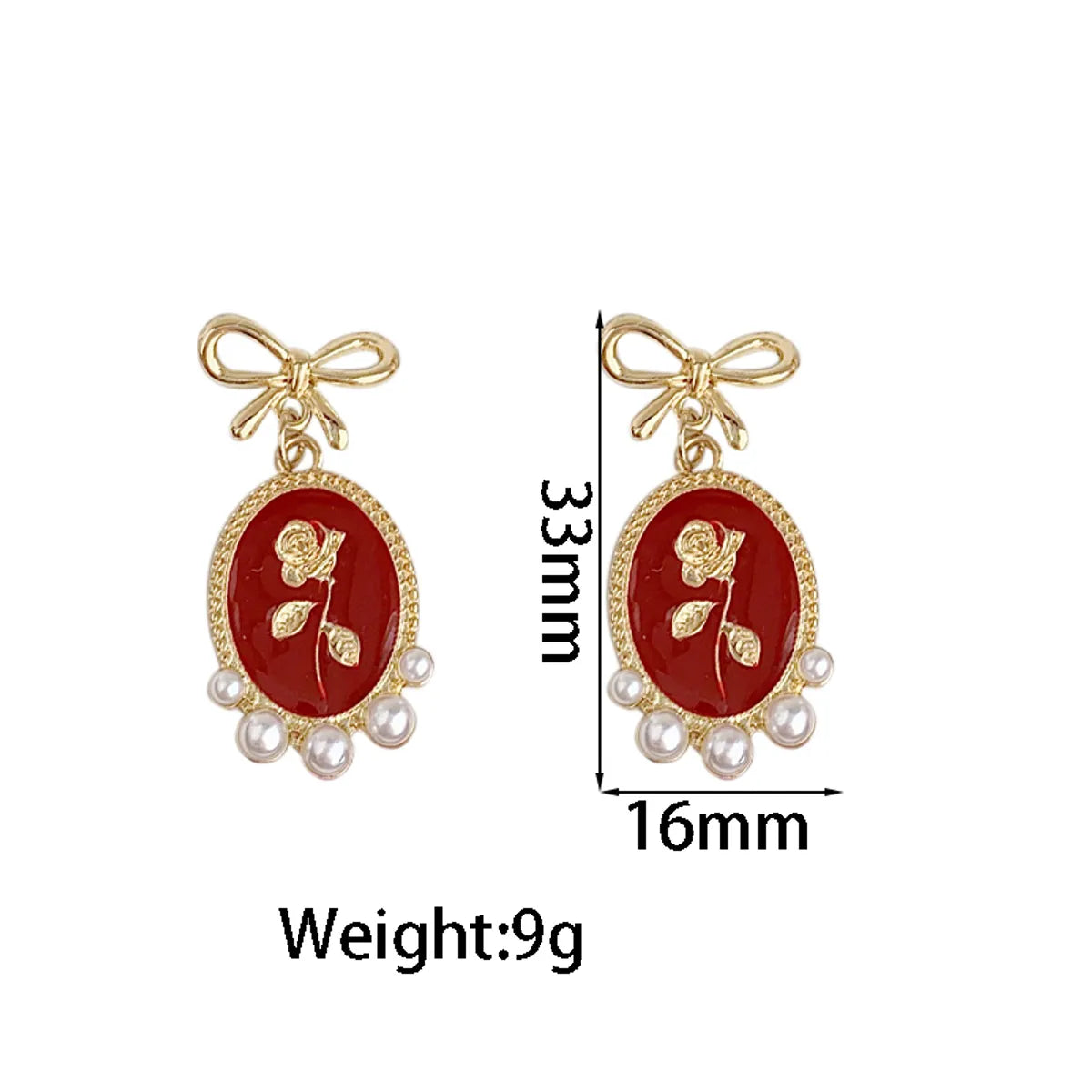 1 Pair Vintage Style Bow Knot Enamel Plating Inlay Alloy Artificial Pearls Gold Plated Drop Earrings