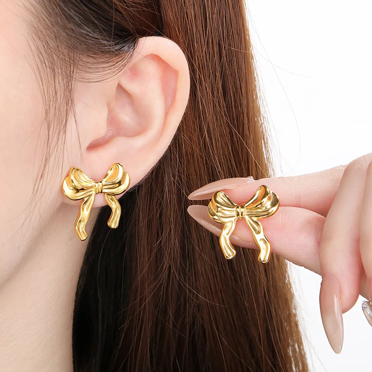 1 Pair Vintage Style Bow Knot Plating 304 Stainless Steel 18K Gold Plated Ear Studs