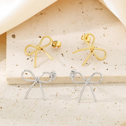 1 Pair Vintage Style Bow Knot Plating 304 Stainless Steel 18K Gold Plated Ear Studs