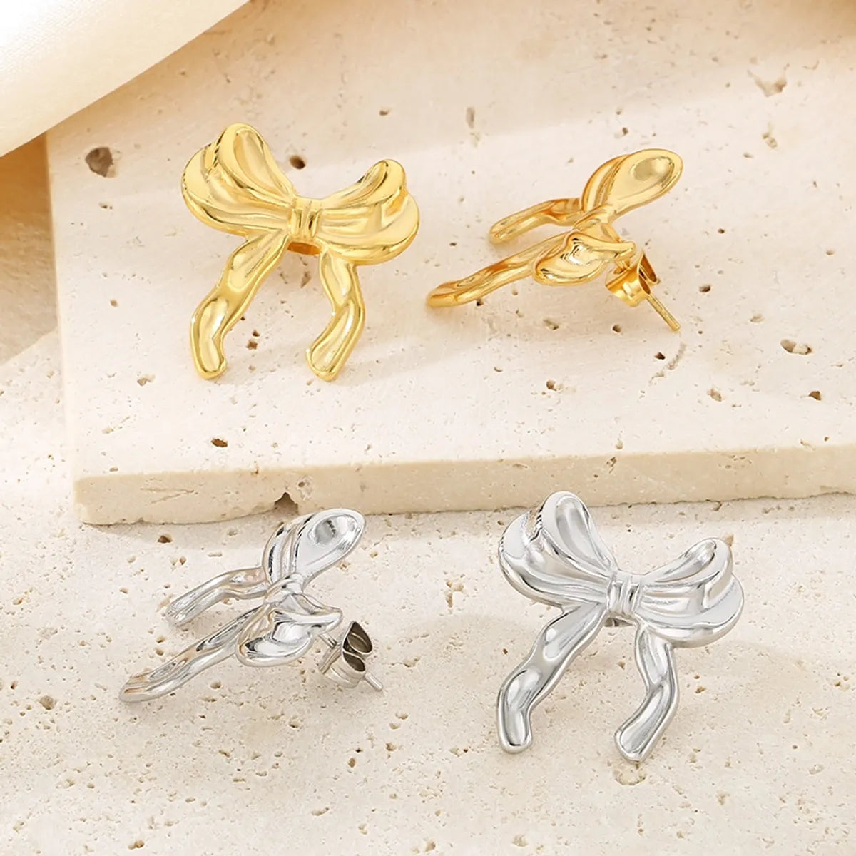 1 Pair Vintage Style Bow Knot Plating 304 Stainless Steel 18K Gold Plated Ear Studs