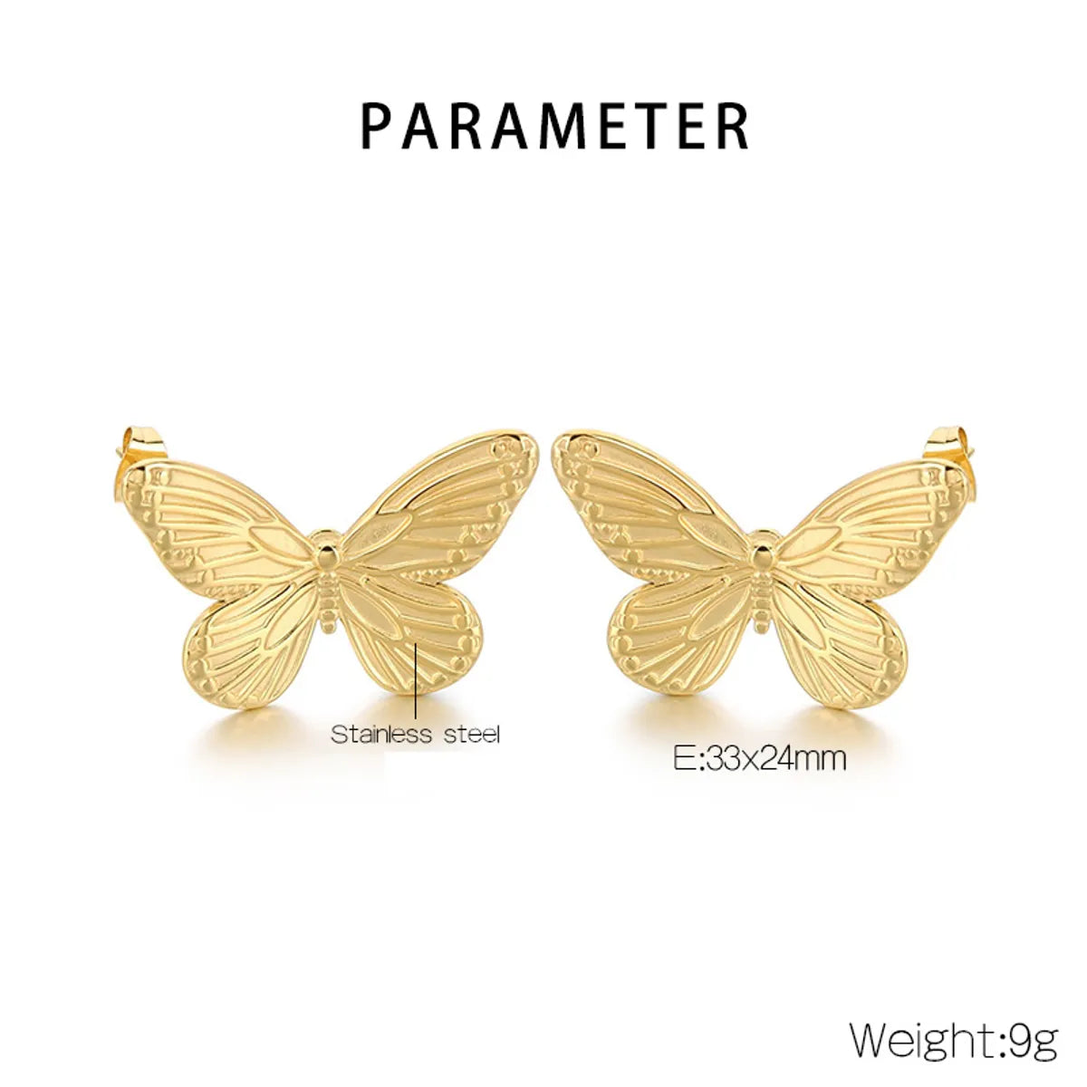 1 Pair Vintage Style Butterfly 304 Stainless Steel 18K Gold Plated Ear Studs