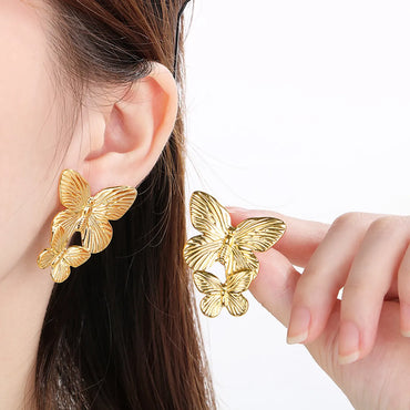 1 Pair Vintage Style Butterfly 304 Stainless Steel 18K Gold Plated Ear Studs