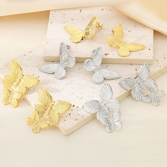 1 Pair Vintage Style Butterfly 304 Stainless Steel 18K Gold Plated Ear Studs