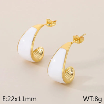 1 Pair Vintage Style C Shape Enamel 304 Stainless Steel 18K Gold Plated Ear Studs