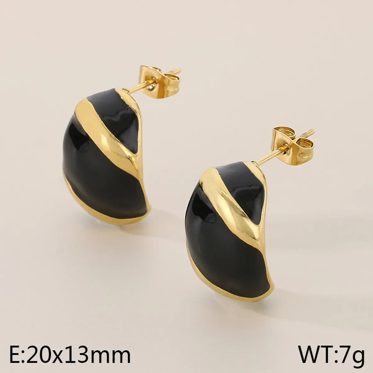 1 Pair Vintage Style C Shape Enamel 304 Stainless Steel 18K Gold Plated Ear Studs