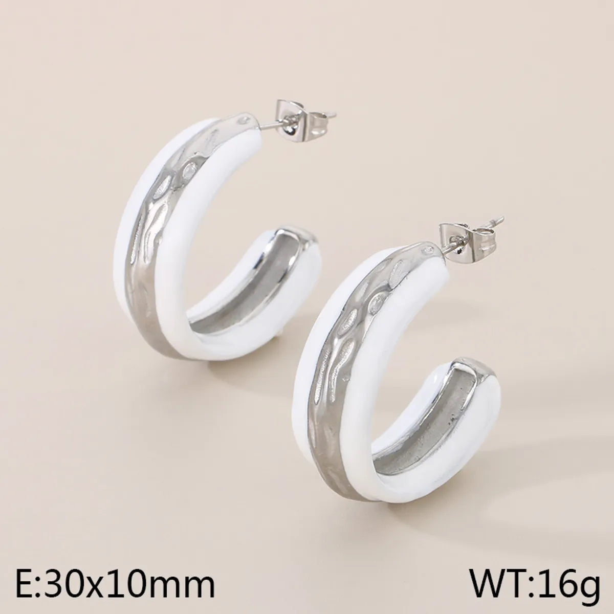 1 Pair Vintage Style C Shape Enamel 304 Stainless Steel 18K Gold Plated Ear Studs