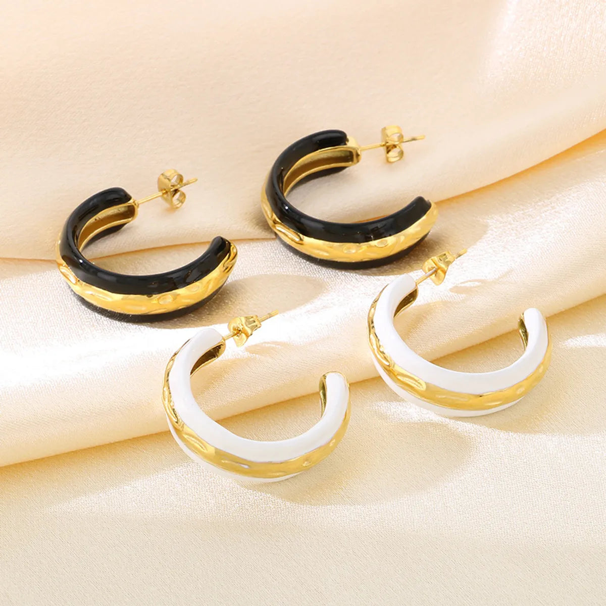 1 Pair Vintage Style C Shape Enamel 304 Stainless Steel 18K Gold Plated Ear Studs