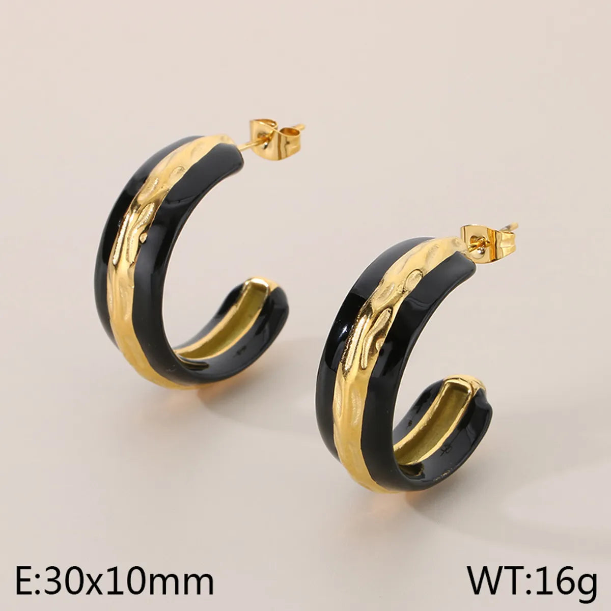 1 Pair Vintage Style C Shape Enamel 304 Stainless Steel 18K Gold Plated Ear Studs