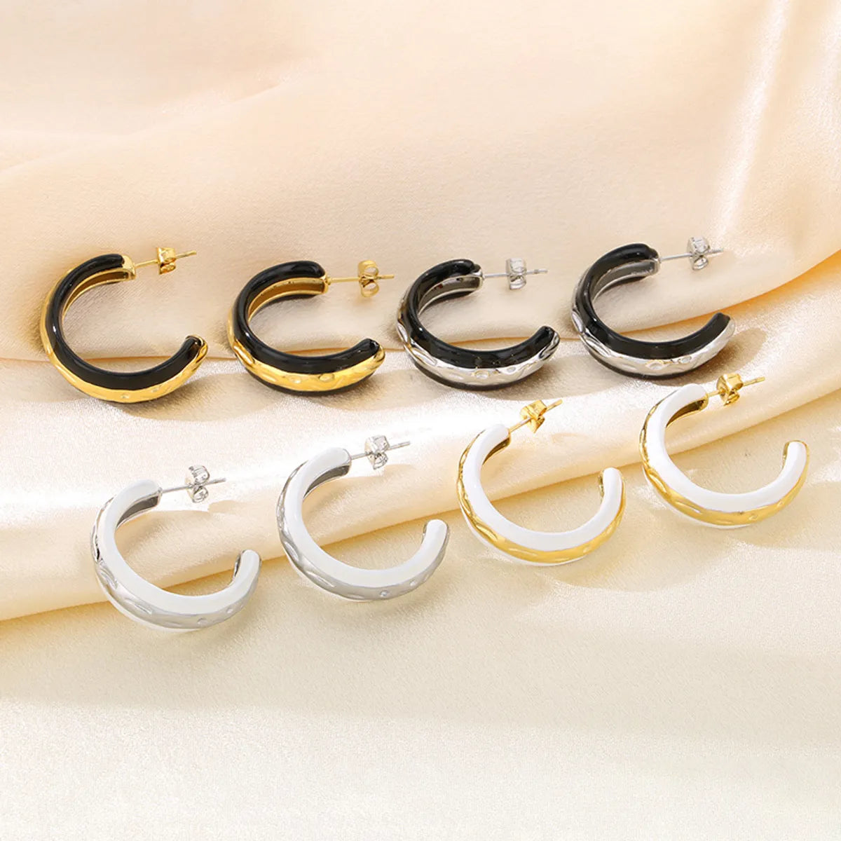 1 Pair Vintage Style C Shape Enamel 304 Stainless Steel 18K Gold Plated Ear Studs