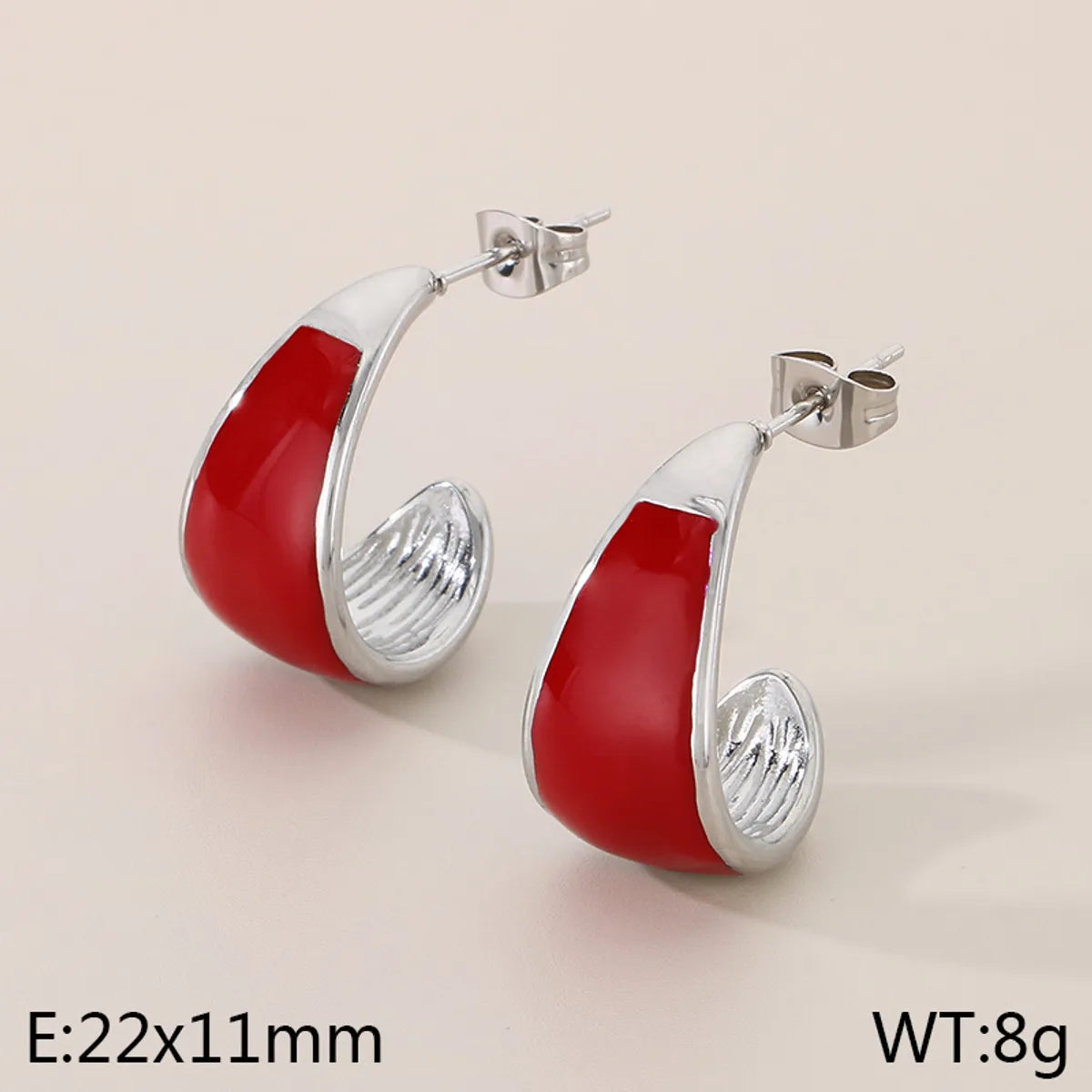 1 Pair Vintage Style C Shape Enamel 304 Stainless Steel 18K Gold Plated Ear Studs