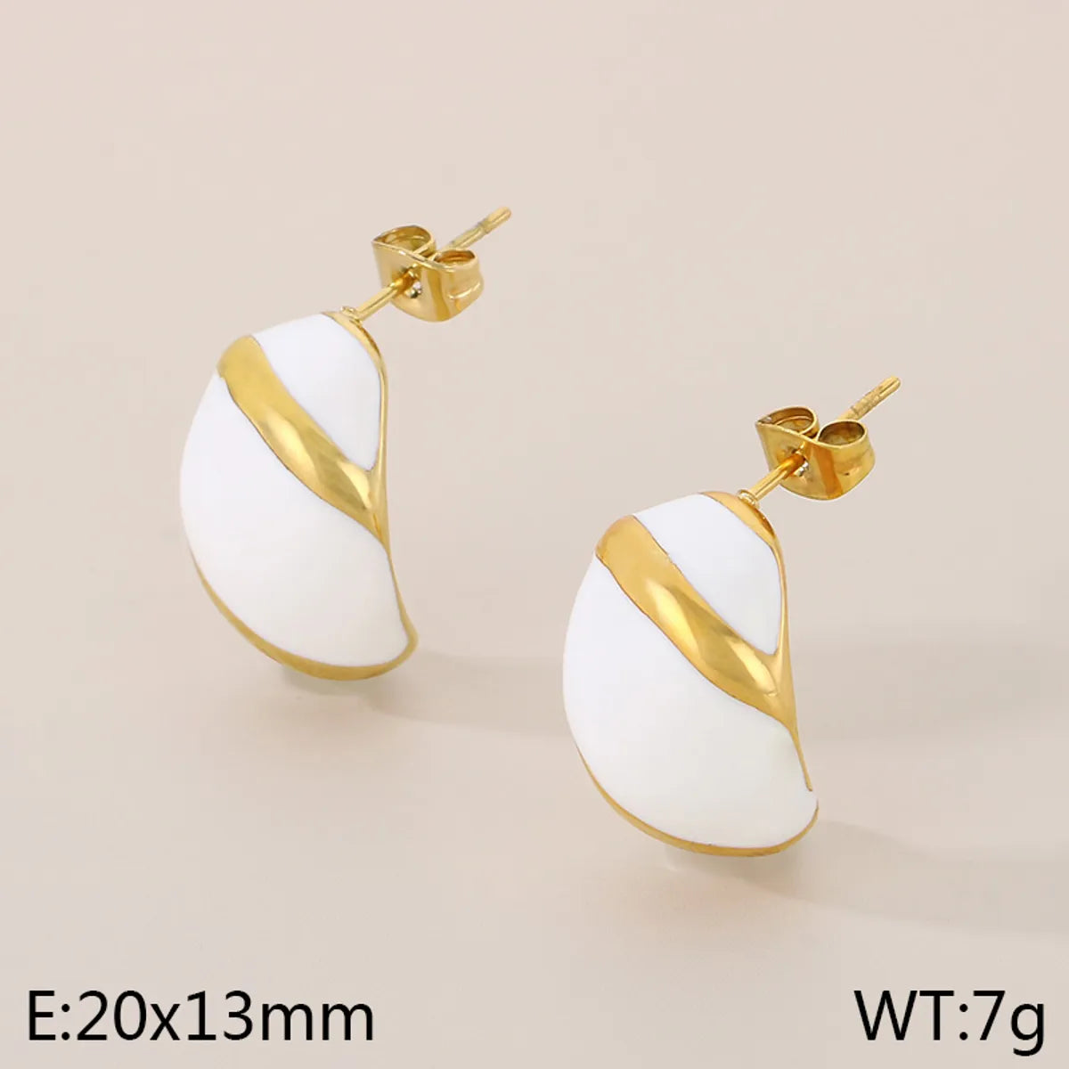 1 Pair Vintage Style C Shape Enamel 304 Stainless Steel 18K Gold Plated Ear Studs