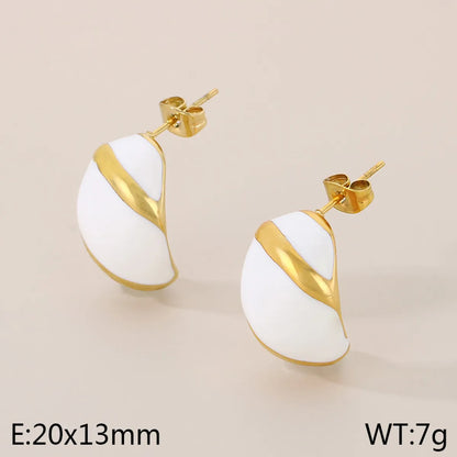 1 Pair Vintage Style C Shape Enamel 304 Stainless Steel 18K Gold Plated Ear Studs