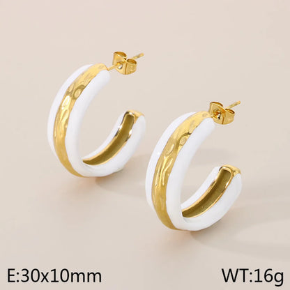 1 Pair Vintage Style C Shape Enamel 304 Stainless Steel 18K Gold Plated Ear Studs