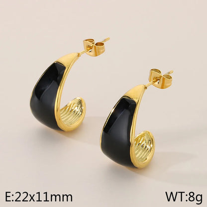 1 Pair Vintage Style C Shape Enamel 304 Stainless Steel 18K Gold Plated Ear Studs