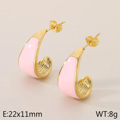 1 Pair Vintage Style C Shape Enamel 304 Stainless Steel 18K Gold Plated Ear Studs