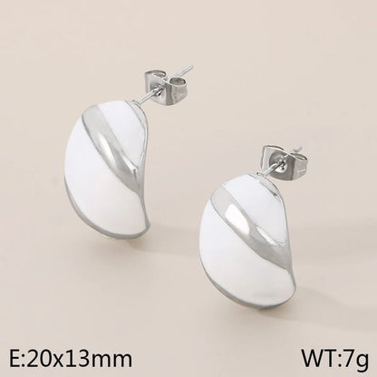 1 Pair Vintage Style C Shape Enamel 304 Stainless Steel 18K Gold Plated Ear Studs