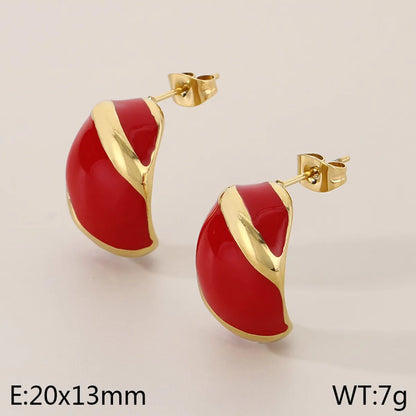 1 Pair Vintage Style C Shape Enamel 304 Stainless Steel 18K Gold Plated Ear Studs